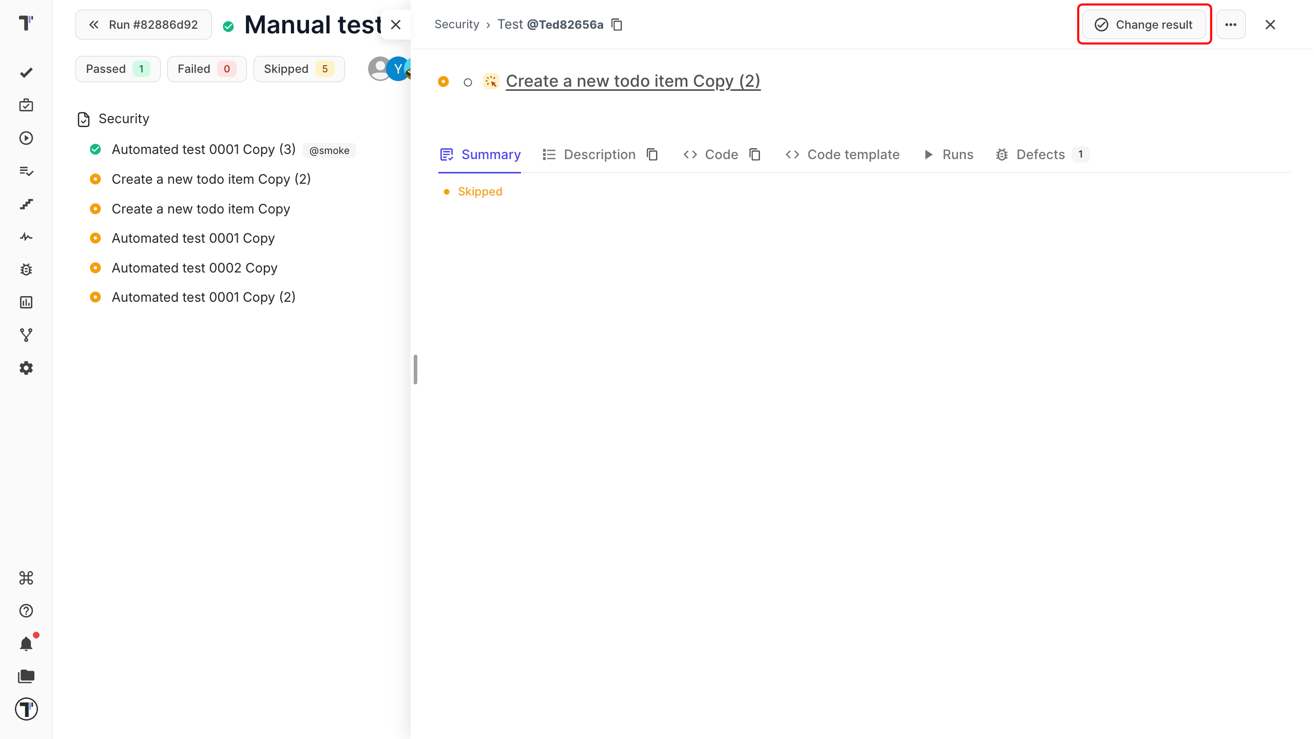 Changing a result's status inside a finished run